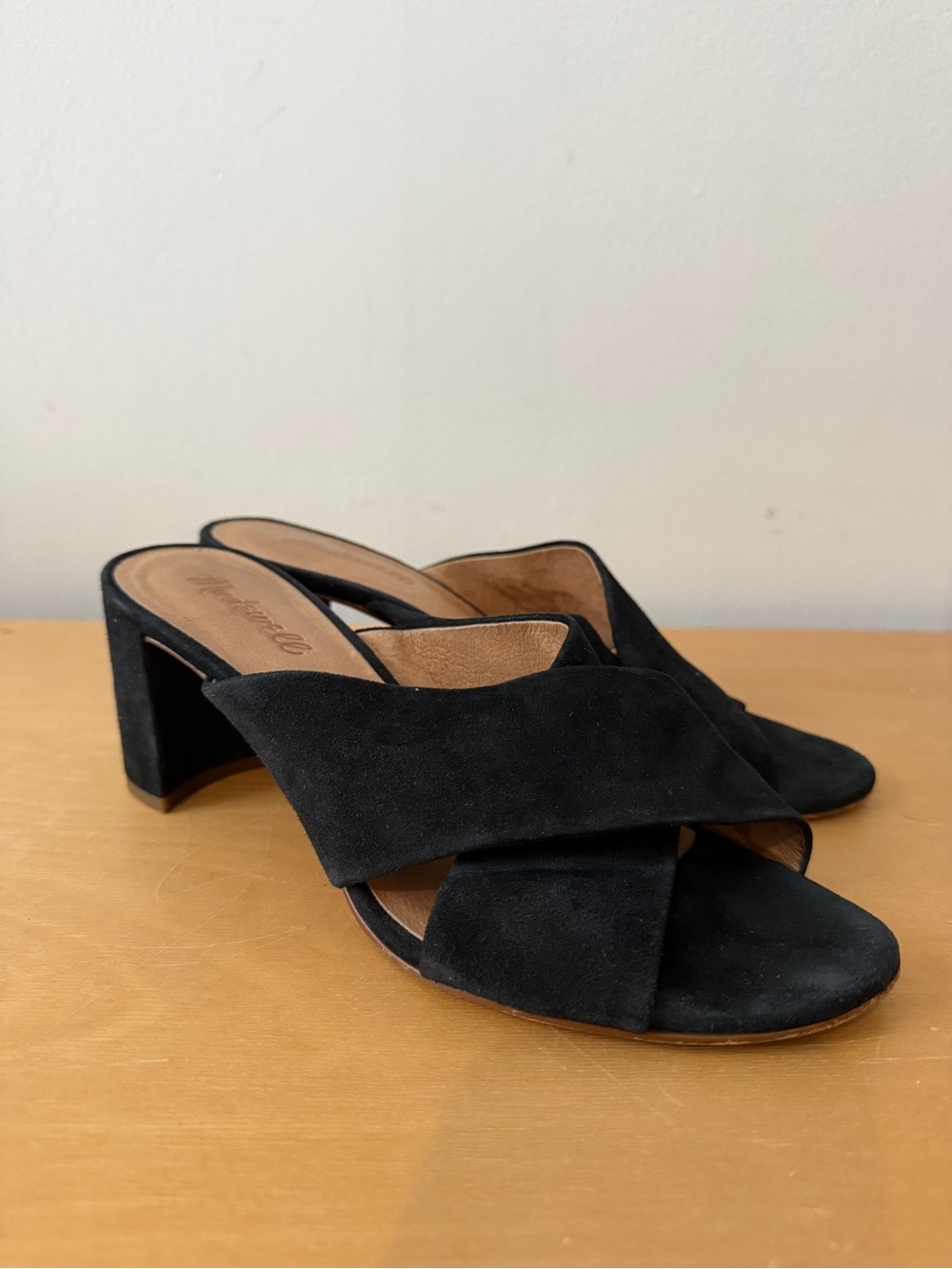 Madewell Suede Crisscross Block Heel Mules